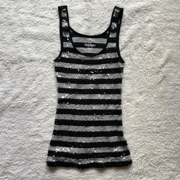 2000s Sequin Striped Tank Top - Picture 1 of 7